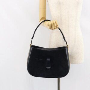 GUCCI Shoulder Bag Suede Navy Gold Auth ep11800
